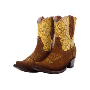 DV3013 Bota Corta Puntal gamuza grabado anaconda amarillo/café.