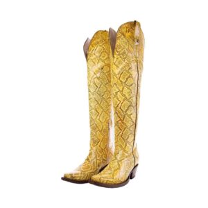 DV3023 Bota Puntal Grabado Anaconda Amarillo-Café
