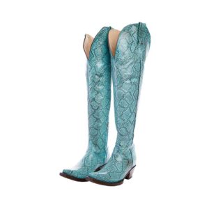 DV3024 Bota Puntal Grabado Anaconda Azul Turquesa-Café
