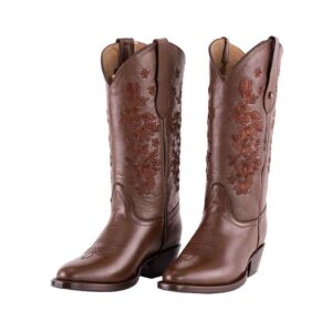 DV1012 Bota Oval bordada Atanado café