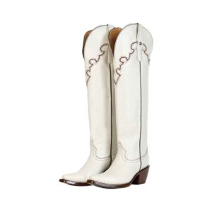 DV3092 Bota Puntal Alta bordado Copete atanado hueso