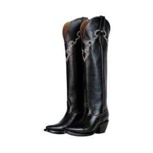 DV3093 Bota Puntal Alta bordado Copete atanado negro