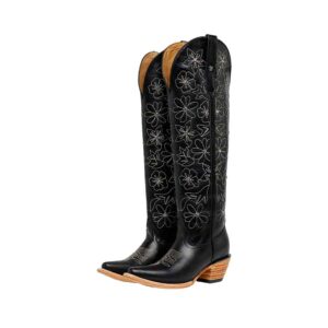 DV4052 Bota Puntal alta flores/piedras atanado Negro