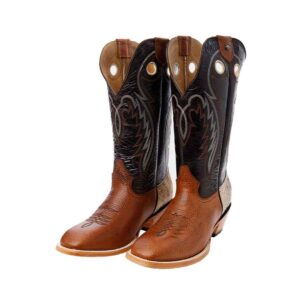 CV2004 Bota Española de cuero bullfy bronce/café talón de pelo