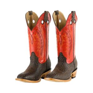 CV2002 Bota Española de cuero cuello toro café/rojo